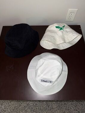 Assorted adult Bucket Hat Trio in White, Black and reversible.